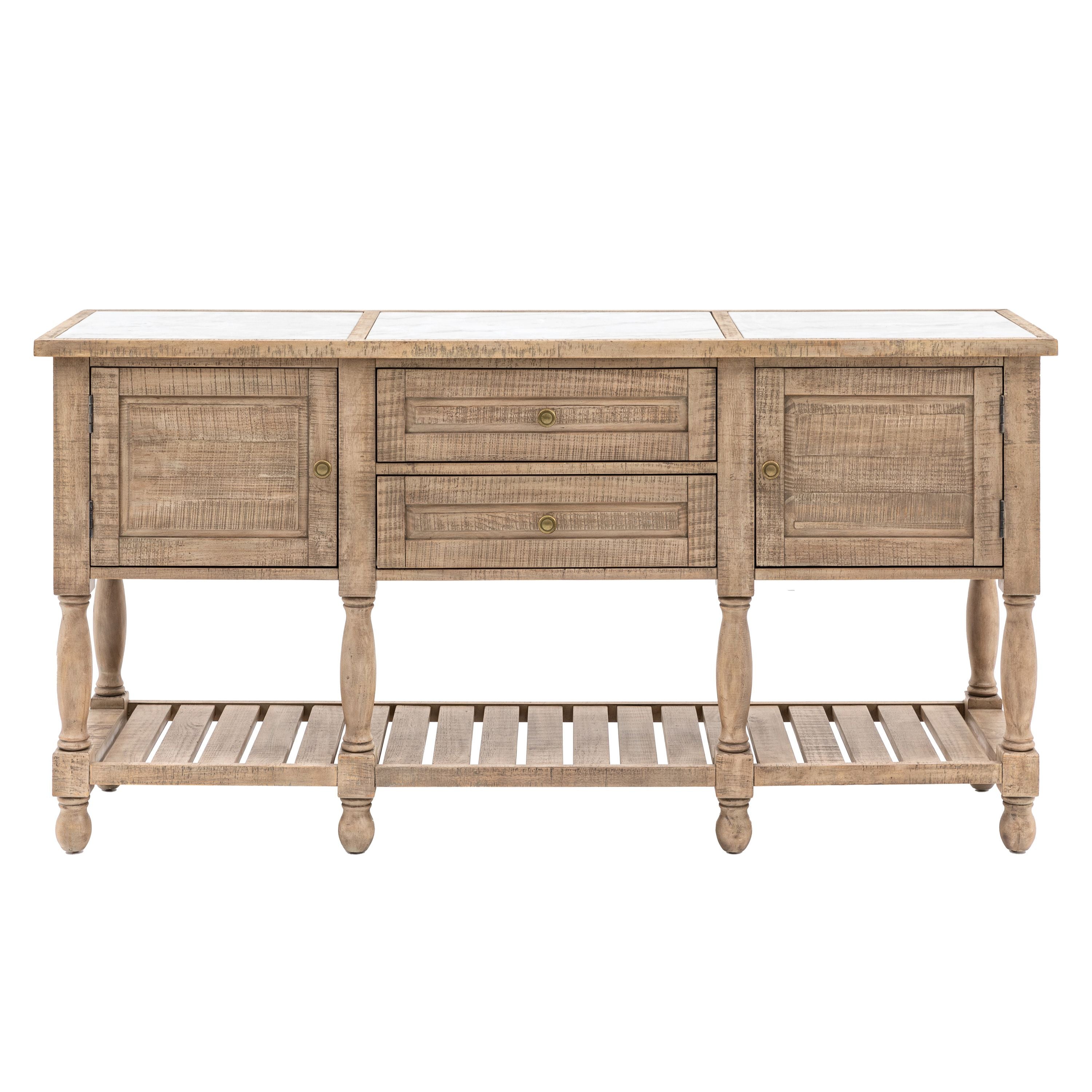 Bowen Natural Pine Wood & White Marble Sideboard